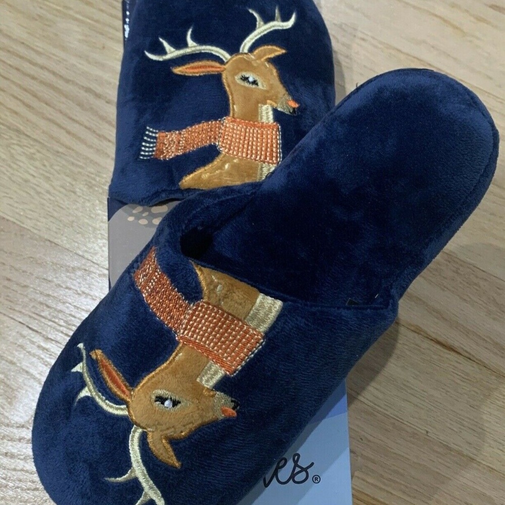 Chatties Christmas Deer Reindeer Slippers Plush Cozy Slippers Size Large 9